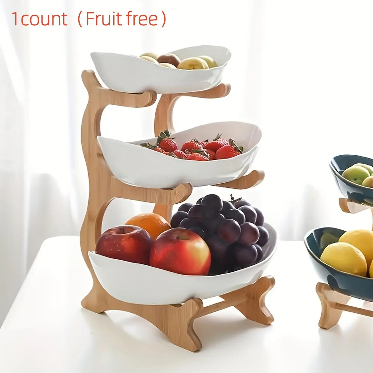 Three/layer Elliptical Fruit Basket with Bamboo Stand, Durable PP Kitchen Storage Rack, Modern Style, Suitable for Kitchen and Party Serving Tray, Dessert Table Display