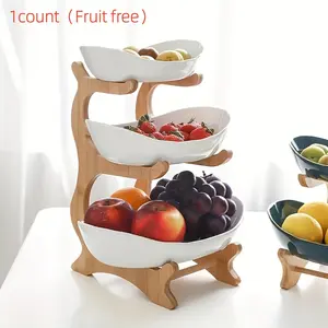 Colorful Fruit Basket Set, 2- and 3-Tier Dessert Stands with Wooden Frame, Plastic Fruit Bowls, Small Cake Holder, Cookie Plate and Candy Buffet Dessert Display Stands
