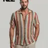 KZZ Men's Openwork Knitted Collared Short Sleeve Shirt - Breathable Lacework Top for Sensitive Skin Wearers, Colorful Drawstring Streetwear, Summer Beach Casual Lace-Up Garment