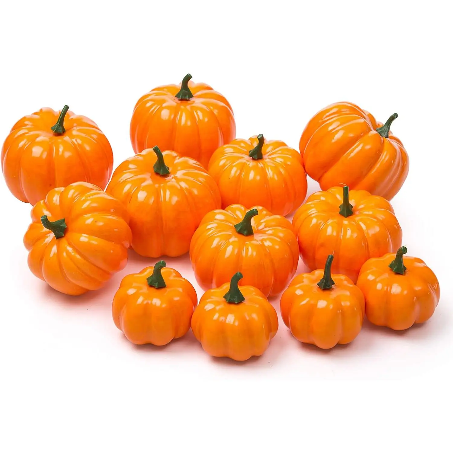 12 Pack Artificial Assorted Pumpkins, Mini Fake Pumpkins Artificial Vegetables for Halloween,Harvest Thanksgiving Party Decor(Orange)