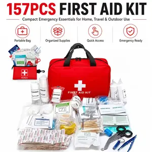 157 piece outdoor first aid kit, portable multifunctional emergency survival kit, containing basic first aid supplies, professional scissors, outdoor emergency accessories, camping essentials, and self-care equipment, suitable for hiking, traveling, home