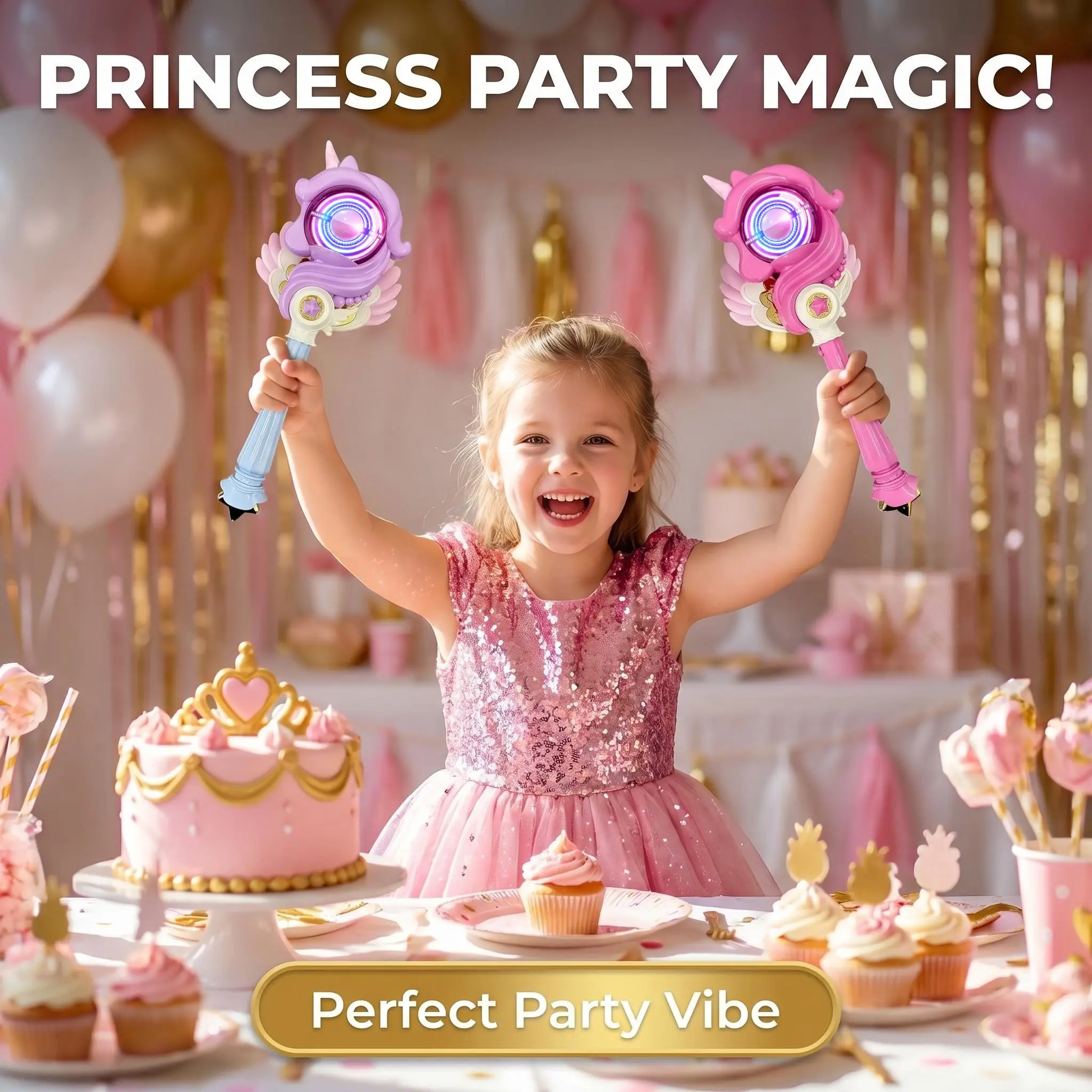 Kids Unicorn Head Magic Wand Toy for Girls - ABS Plastic, Anti-Slip for Small Hands, Glitter, Light & Music, Pink/Purple Options, Pretend Play Accessory for 3+ Age Holiday Party Present, Sparkly Unicorn