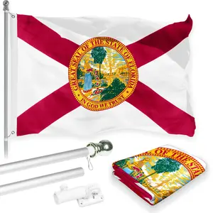 G128 Combo Pack: 6 Feet Tangle Free Spinning Flagpole (Silver) Florida FL State Flag 3x5 ft Printed 150D Brass Grommets (Flag Included) Aluminum Flag Pole