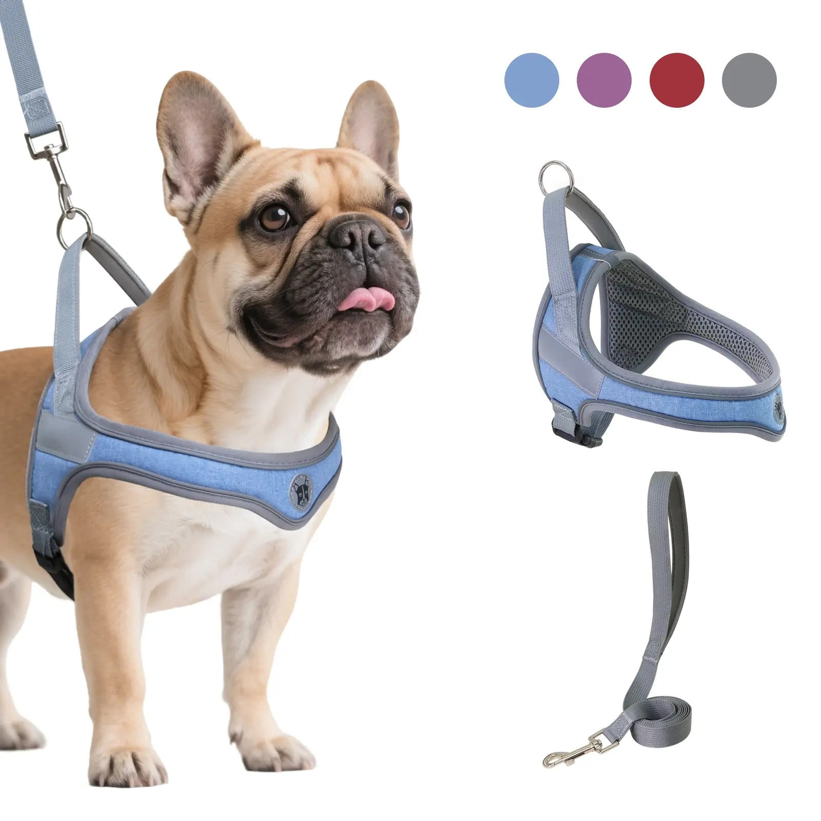 Adjustable Reflective Dog Harness, No Pull Dog Harness with Handle, Soft Dog Vest, Puppy Harness, Easy Walking and Training Harness for Small, Medium and Large Dogs, Durable Reflective Harness, Leash