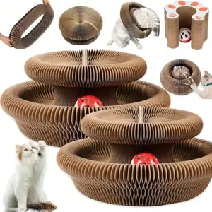 1Pc New Kitty Curls Magic Organ Cat Toy - Cardboard Scratcher With Interactive Pad & Toy Ball, Ideal For Claw Grinding OXMN
