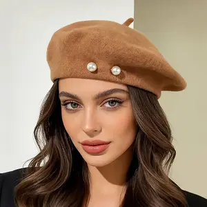 [Pearl Decorated Beret] 1pc Pearl Decorated Beret Y2K Women's Outdoor Casual Stylish Versatile Beret Sweet Cute Painter's Hat Autumn Winter Fashionable Warm Bud Hat