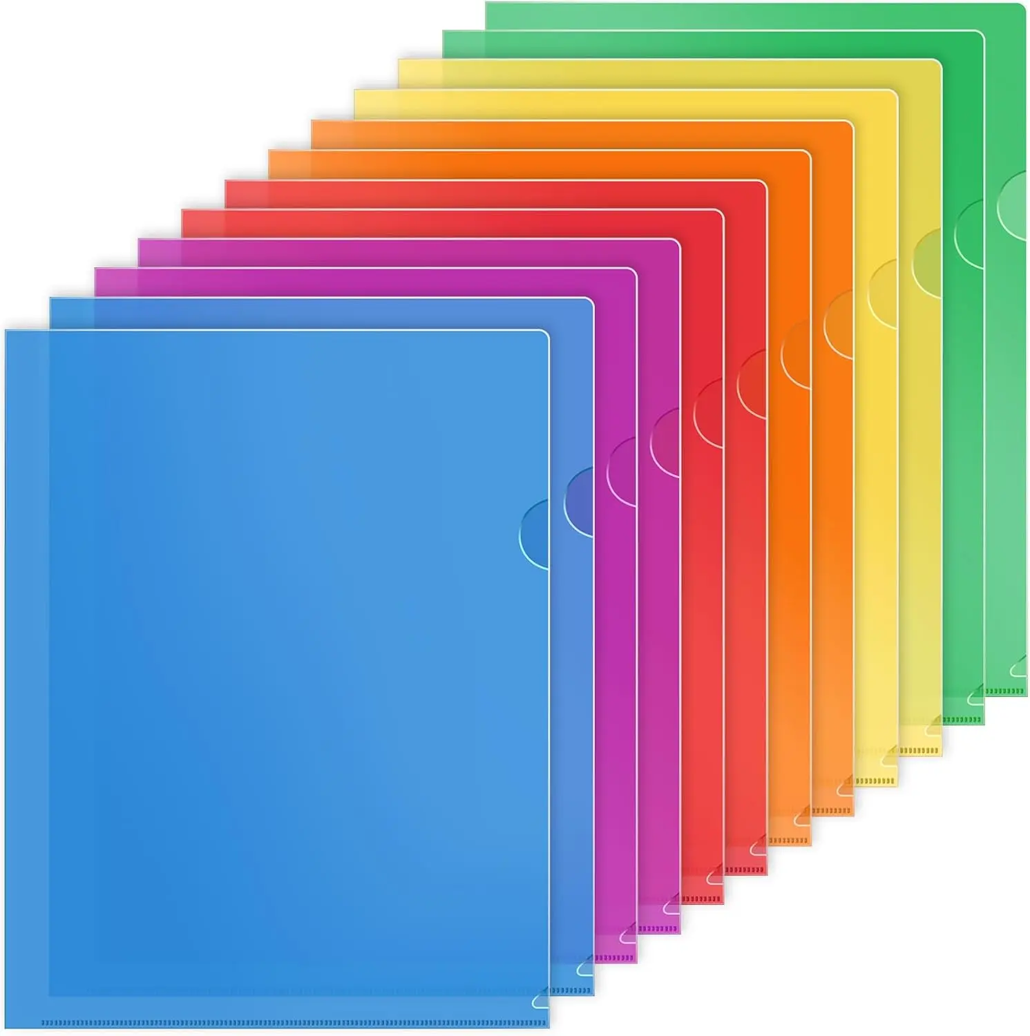 KTRIO Clear Plastic Folders Sleeves 12 Pack, 6 Assorted Colors, Documents Project Pockets for Letter Size 8.5x11 Paper, L-Shaped File Jackets, Acid-Free Poly Plastic
