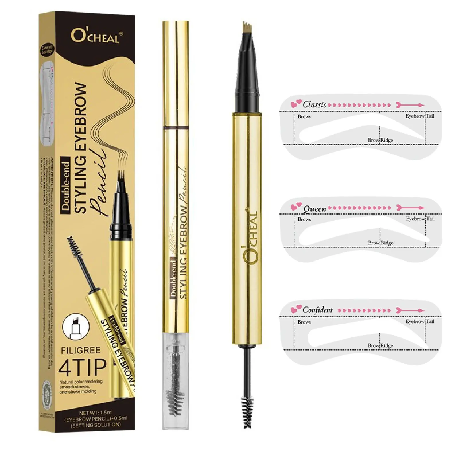 Dual-Ended Multi-Pronged Plush Eyebrow Pencil + Setting Brow Gel with Brow Card Eye Set
