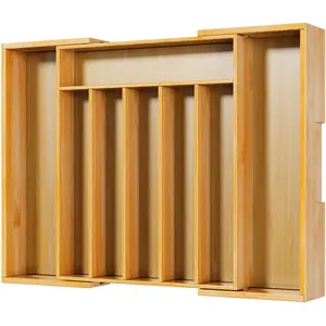 Expandable Bamboo Silverware Organizer, Adjustable Kitchen Drawer Cutlery Tray, 6–8 Slots Utensil Organizer, Natural