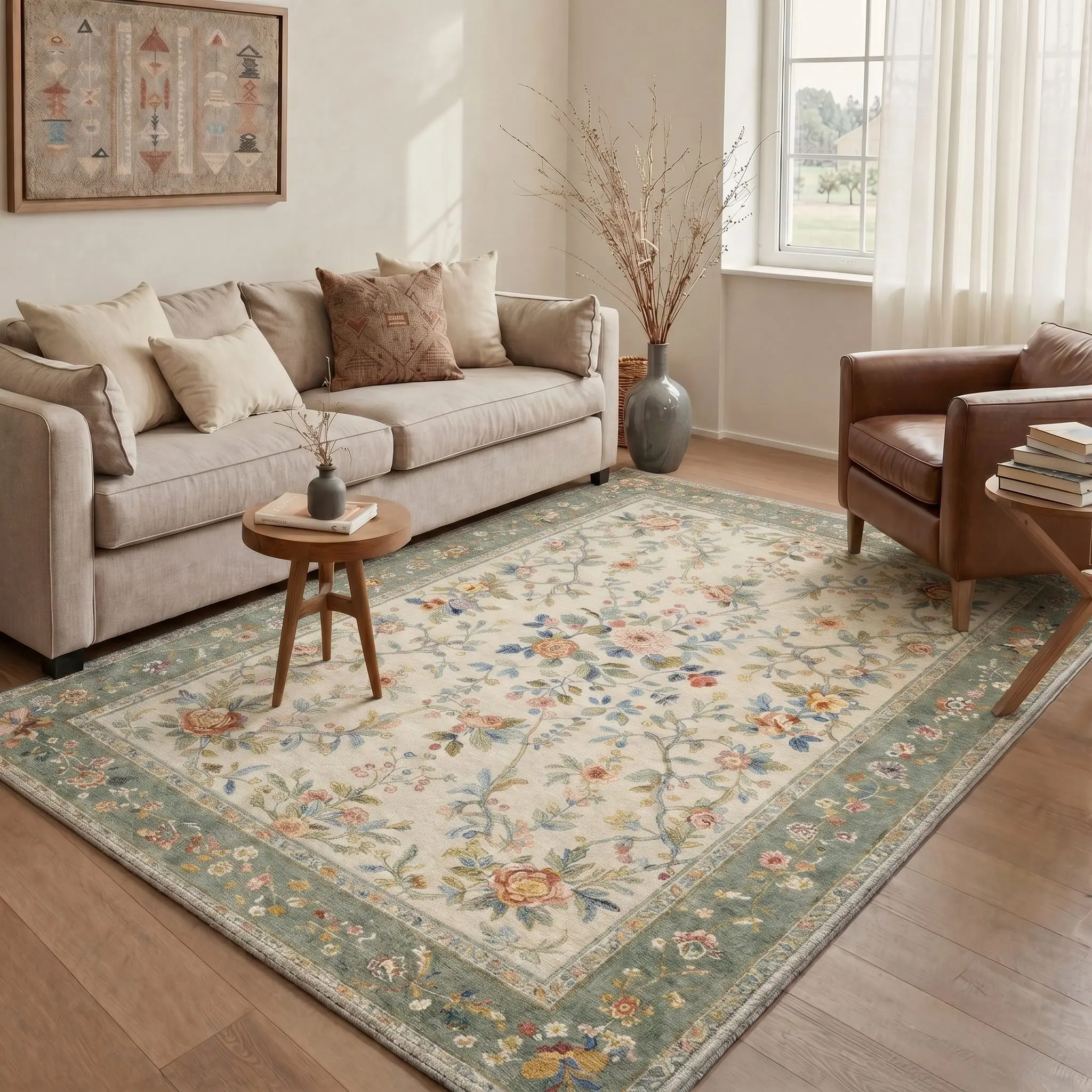 【Deals For You Days】GENIMO Home Rug – Soft, Non-Slip, Pet Friendly, Machine Washable Area Rug, Floor Carpet Perfect for Living Room, Bedroom, Kitchen, Hallway, Stylish Home Decor ,ARF3247-OCHRE BLOOM