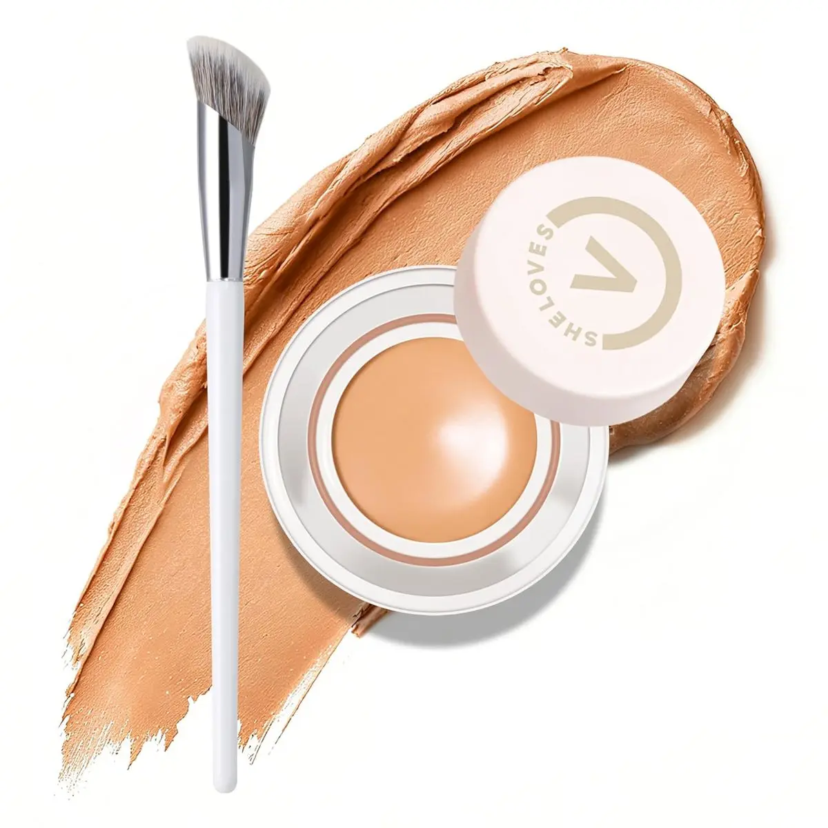 Under Eye Brightening Concealer Cream with Brush - Mature Skin Cosmetic, Hydrating Moisturizing Full Coverage Dark Circle Color Corrector, Lightweight Long-Lasting Smoothing Formula for Concealer & Foundation, Glowing Makeup, Moisturize, Hydrate, Acne