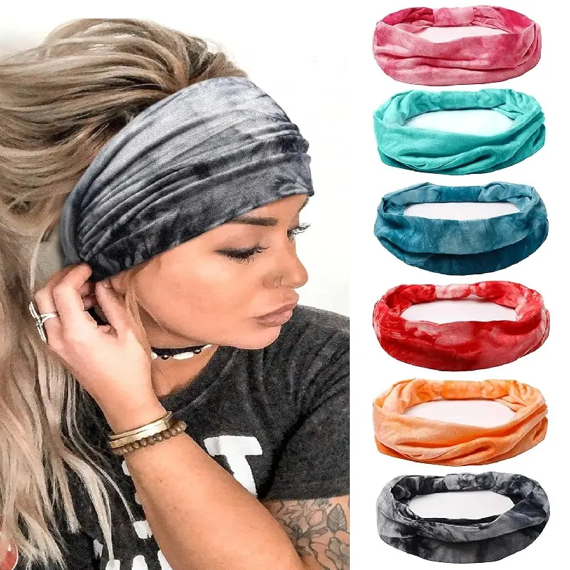 Women's African Style Wide Knotted Headband, Dye Hair Knot Design, Soft Elastic Fabric, Non-Slip, Headbands On Forehead, 6 Vibrant Colors, Perfect for Workout, Exercise & Yoga, Gym Wrap Headband, Training Headband, Workout Hairband