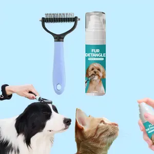 Fur Detangle Pet Hair Detangling Set with Gentle Detangling Comb & Hair Removal Spray for Dogs Stainless Steel 2-in-1 Tool for Knots and Tangles Skin-friendly Formula