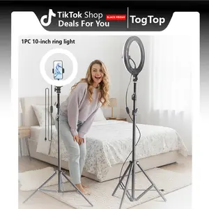 10" colour changing with Stand , 145cm/57" Foldable Tripod for Phone with Video Light, Phone Holder forVideo Recording, Live Streaming(YouTube, Instagram, TIK Tok)#springbreak