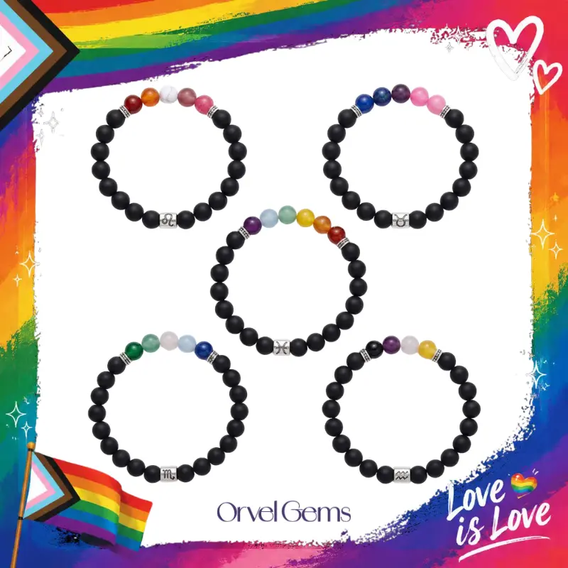 12 Zodiac Sign Constellation & Pride Crystal Beaded Bracelet | 8mm Natural Gemstones Astrology Chakra Bracelet for Aries–Pisces | LGBTQ Rainbow Love & Support Healing Jewelry | Unisex Gift for Women & Men | Daily Wear, Parties, Pride Month Gift
