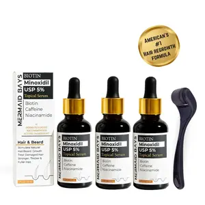 Mermaid Bay 5% Minoxidil + Biotin Extra Strength Hair Regrowth Serum with Derma Roller for Men and Women - Anti Hair Loss Solution For Hair Care