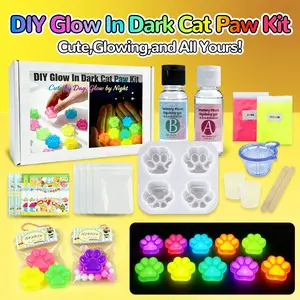 34pc/kit glow in the dark Soft Silicone Cat Paw Making Kit, DIY Casting Molds Supplies, include Transparent 30ml:30ml DIY Silicone AB Resin Glue, Cat Paw Silicone Mold, Flocking, Tool, DIY Kits