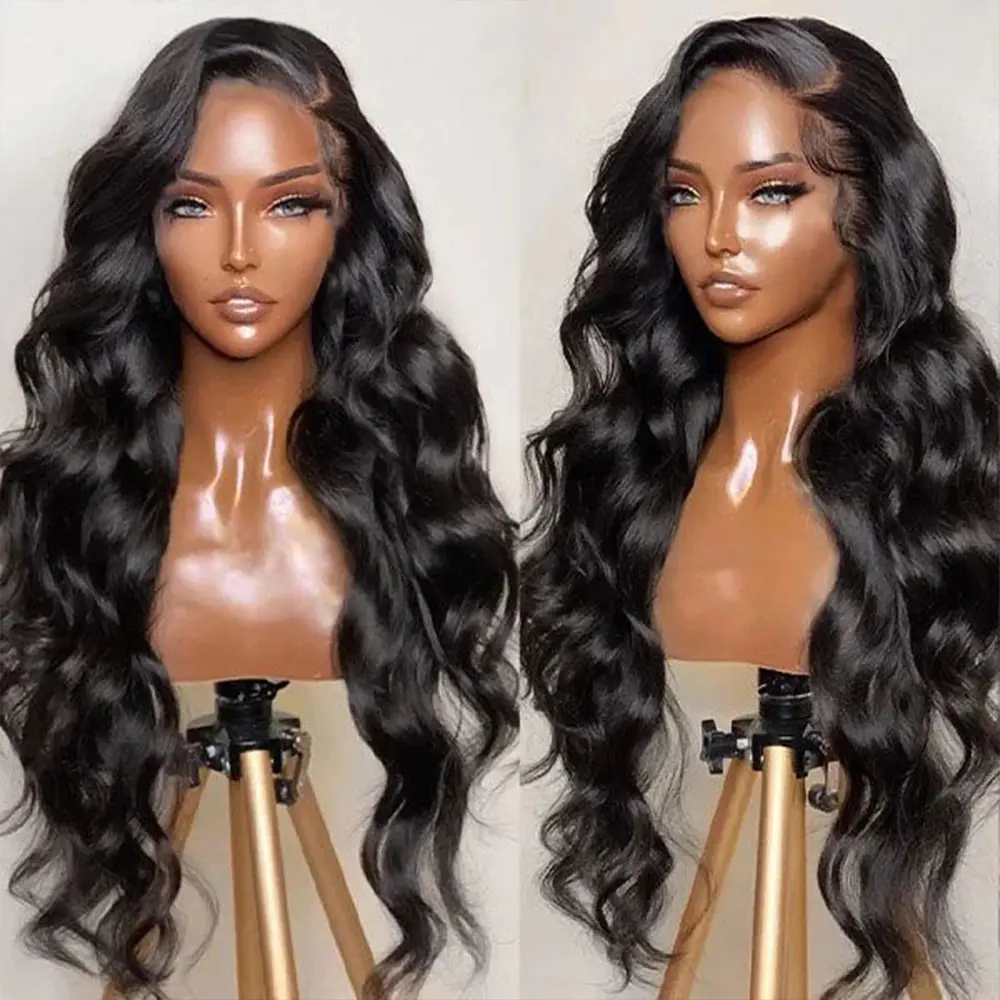 Body Wave Lace Front Wig, 26 Inch Black Synthetic Hairpiece for Women, Glueless 13x4 Heat Resistant Fiber