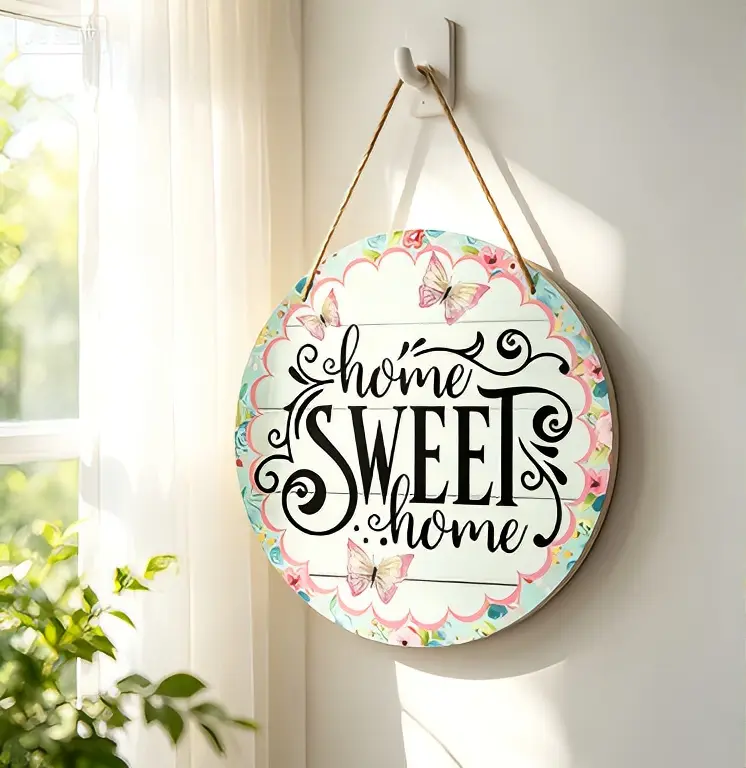 Watercolor Butterfly Floral Round Wooden Sign, Home Sweet HomeFarmhouse Front Door Hanging Plaque, Housewarming Mother's Day GiftFor Family Friends