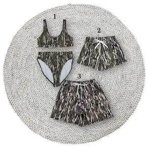 Women Bottomland Camouflage 2pcs Bikini Swimsuits for Summer Beachwear Matching Family Men Trunks