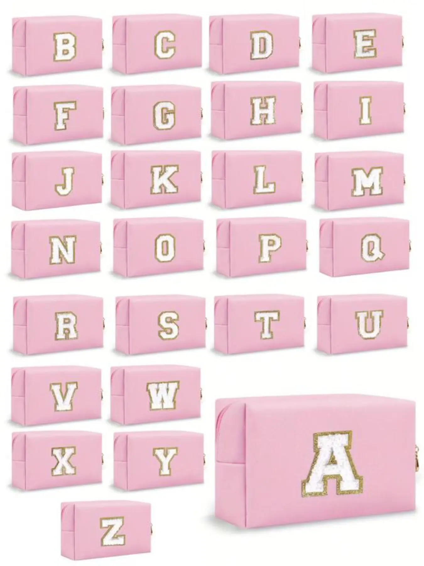 Letter Pattern Makeup Bag Women's Octagonal Makeup Bag, PU Letter Cosmetic Bag, Portable Chenille Zipper Travel Wash Bag, Waterproof Leather Makeup Pouch A-Z Letters