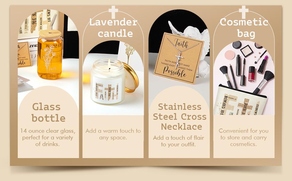 Christian Gifts for Women Easter Faith Religious Gifts with Tote Bag Makeup Bag Candle Cross Necklace Cup Greeting Card for Birthday Church Study Supplies, Gift for Christian Girl Mom Wife, Elegant Easter Gift for Sunday Prayer, Mother's Day Gift