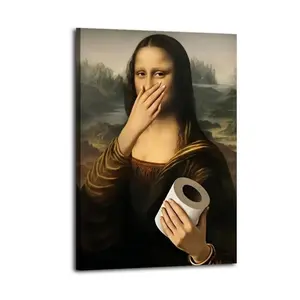 Funny Mona Lisa Bathroom Wall Art Humor Amusing Toilet Art Pinching Nose Wall Decor opossum humor artwork crystal  wood Retro Ivyard Death Note Anime Poster painting  gift poster  truck  girl