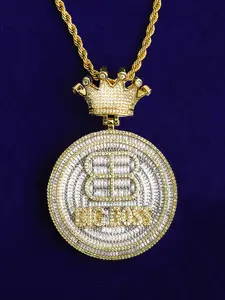 Iced Out Big Boss Crown Bail Pendant for Men 5A Cubic Zirconia Gold Plated Hip Hop Jewelry Cuban Link Chain
