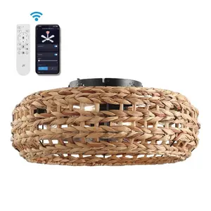 Archer 20.25" 4-Light Coastal Bohemian 6-Speed Metal/Seagrass Mobile-App/Remote-Controlled Lantern LED Ceiling Fan