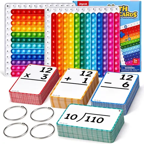 JoyCat Math Flash Cards & Double-Sided Board Fidget Set - Press-to-Play Math Teaching Aid with Write-and-Wipe Cards, Learning Chart, 4 Operations (1-6 Grade Kids Learning Materials, Toddler Learning Activities, Kids Toys, Gift Ideas for Ages 4-8)