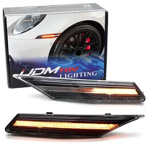 iJDMTOY Euro Black-Out Clear Lens w/Amber Sequential Blink LED Front Side Marker Light Kit For Porsche 2020-up Taycan, Powered by 60-SMD LED w/Dynamic Blinking