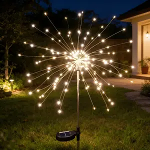 Warm White 120 LED Solar Firework Lights 2 Modes Waterproof Outdoor Garden Decor for Flowerbed Pathway Party Christmas