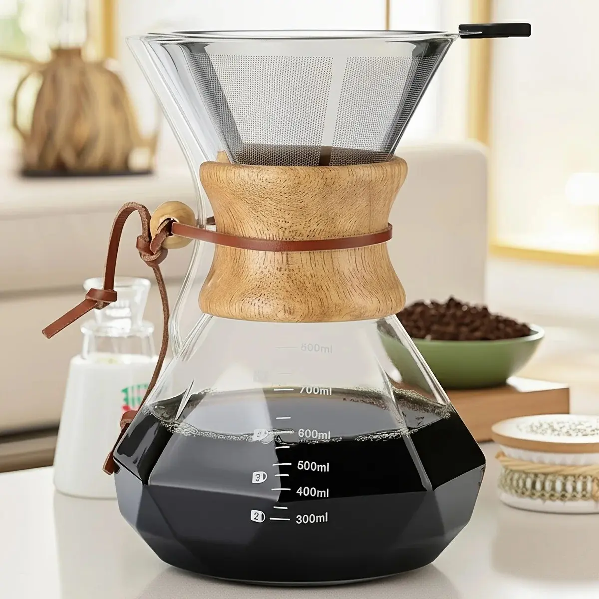 Pour over Coffee Maker, 14/20/27oz Borosilicate Glass Drip Coffee Maker, Reusable Stainless Steel Filter, Cork Grip, Perfect for Home Brewing, Coffee Making Tool, Glass Coffee Pot, Coffee Equipment