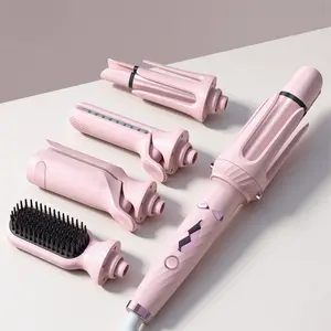 5-in-1 Automatic Rotating Curling Iron Set, Negative Ion Hair Styler for Easy Curls, Beach Waves & Straight Looks, Fast Heating, Beginner-Friendly Anti-Scald Design