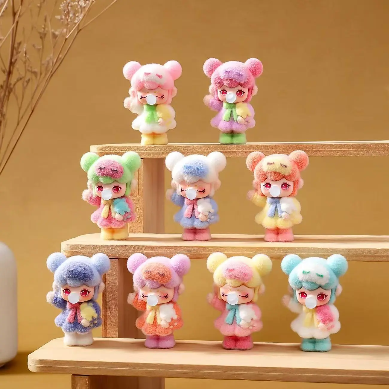 QU-Pajamas Blowing Bubbles Girl Stuffed Plush Toy - Particle-Decorated Cartoon Desktop Ornament, Cute Kids' Gift, Plushies