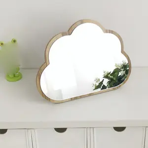 Cute Wooden Makeup Mirror, Cloud-Shaped Desktop Standable Oval Deer Antler Vanity Mirror, Elegant Tabletop Cosmetic Mirror for Home Decor