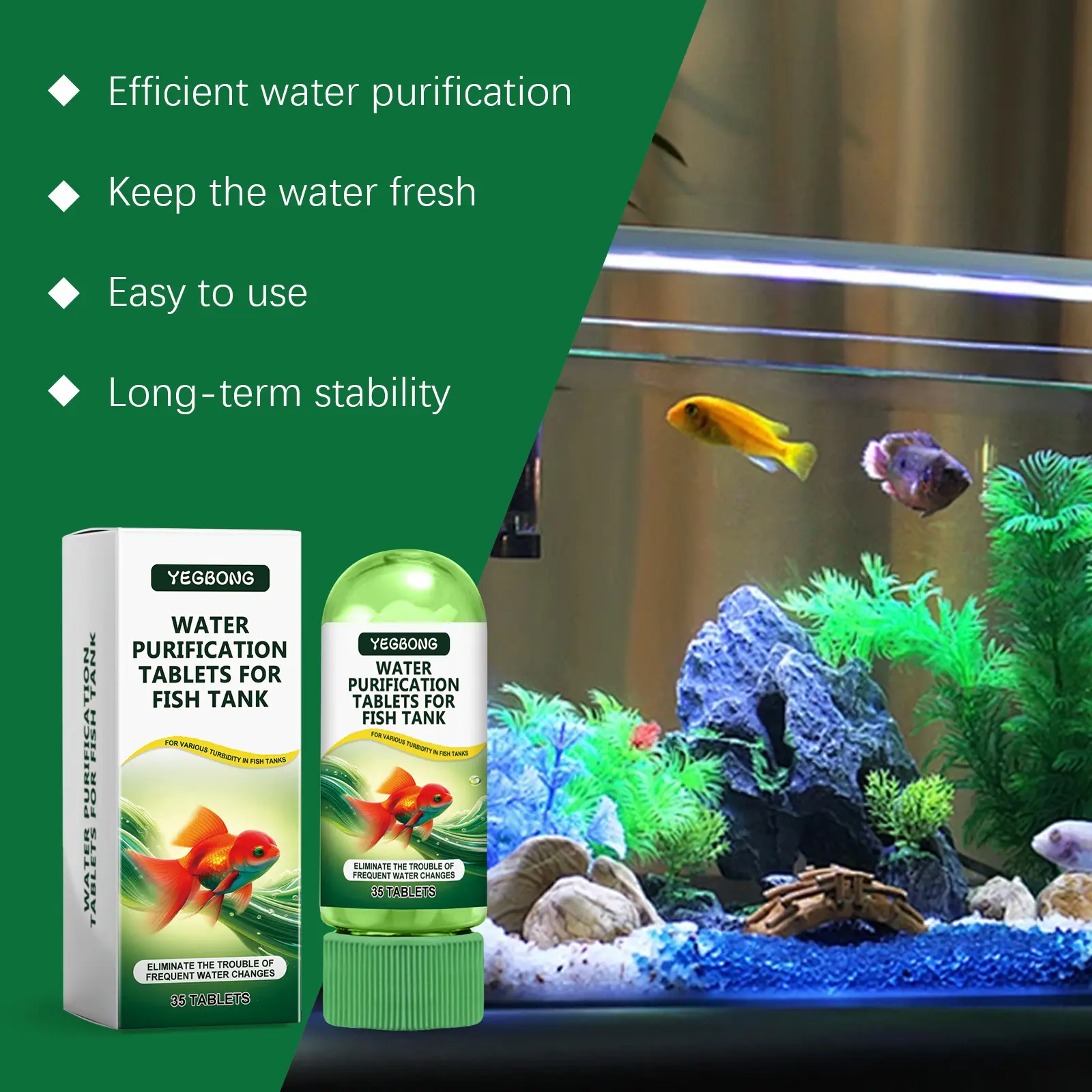 2026 Aquarium Water Purifying Tablets for Cleaning Deodorizing Removing Algae Stains and Sludge to Clarify Fish Ponds Efficient Water Purification Keep the Water Fresh Easy to Use Long Term Stability