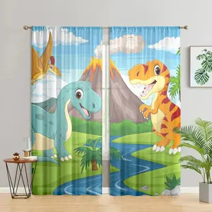 Cartoon Dinosaur Pattern Door Curtain, 2 Counts/set Cute Door Curtain, Home Decoration Curtain for Living Room Bedroom Study Room Bathroom Kitchen, Easy Install Curtain