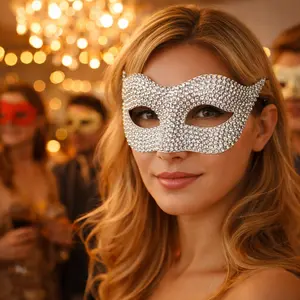 High-end full-diamond mask for men and women perfect for holiday balls, parties, performances, and entertainment; European and American-style rhinestone half-face mask