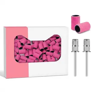 240 Grit Nail Sanding Bands Set (100 PCS) with 2 Mandrel Bits – Nail Drill Bits for 3/32" Nail Machine | Fine Grit Nail File Bands (Pink)