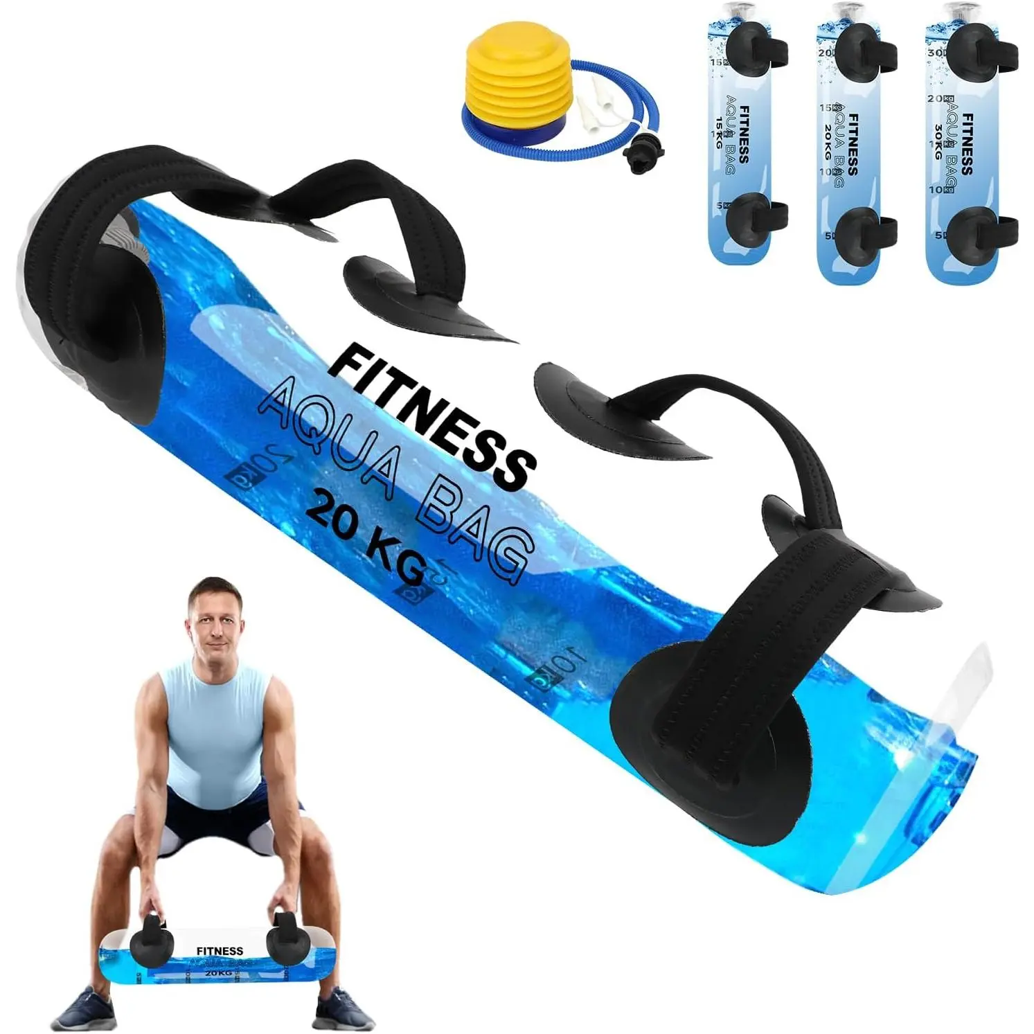 Portable Water-Filled Leak-Proof Weight-Bearing Water Bag - 20 kg/35 kg Iron Plate Alternative, Comfortable to Hold, At-Home Squat & Deadlift Muscle Training Equipment, 35Kg