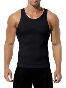 1 Count Men's Compression Tank Tops, Muscle Shaping Gym Shapewear, Breathable Workout Shirts with Tummy Control, High-Elastic Sleeveless Body Shaper Vests for Bodybuilding, Suitable For Training Or Sports, Fitness Workout Vest