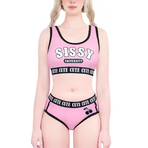 LittleForBig Unisex Cotton Camisole and Panties Sports Loungewear Bralette Set – Sissy University Bralette Set Magenta Underwear Sets