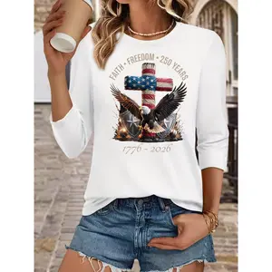 Freedom of Belief 250th Anniversary 1776-2026 commemorative print, national flag cross and white-headed eagle pattern, patriotic-themed daily women's wear, versatile and comfortable for commuting, personalized outfit for the 250th anniversary celebration