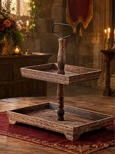 The Armored Kingdom 2 Tier Rustic Wood Tray - Sturdy Natural Pine Wood Display for Home Decor & Storage - Royal Dimensions 17" x 13" x 17" - Perfect for Farmhouse & Rustic Aesthetic