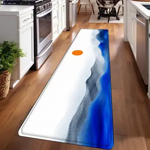 1PC， Blue White Orange Mountain Water Pattern strip rugs, home décor, bathroom mats, entryway mats, bathroom non-slip mats, indoor entrance rugs, bedroom bedside mats, kitchen mats, hallway rugs, flannel sponge rugs, hallway runner rugs
