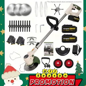 KUWAT Portable Cordless Electric Lawnmower, Garden Weeder with 3 Interchangeable Blades and Dual Lithium-ion Batteries