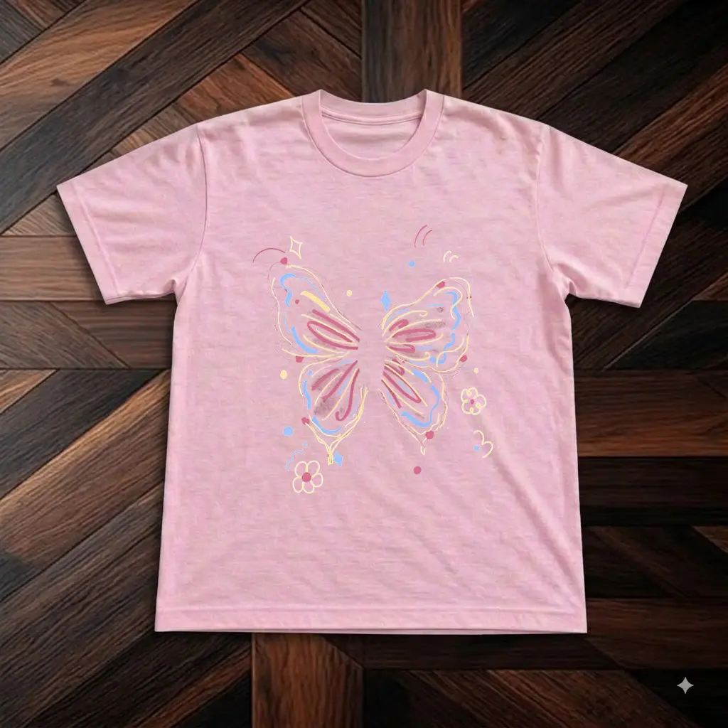 Cute Aesthetic Butterfly T-Shirt, Pastel Line Art Butterfly Pink Graphic Tee, Minimalist Pastel Flowers Sparkles Shirt, Y2K Fairycore Coquette Gift Unisex Top