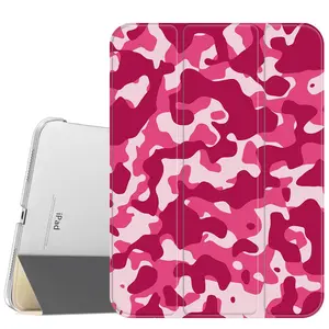 Pink Camouflage Case for iPad A16 2025 / iPad air 6/ iPad mini 6, Slim Stand Cover with Soft Translucent Frosted Back Pencil Slot, for Samsung Galaxy Tab S9 Tablet Cases