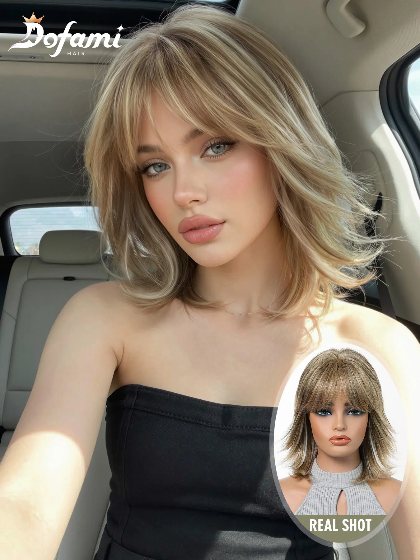 12-Inch Linen Gold Highlight High-Temperature Fiber Scalp Bangs Short Curly Hair, Synthetic Curly Wigs, Fashionable Rose Net Hat for Women's Stylish Look, Curtain Bang Wig, Curled Synthetic Wig